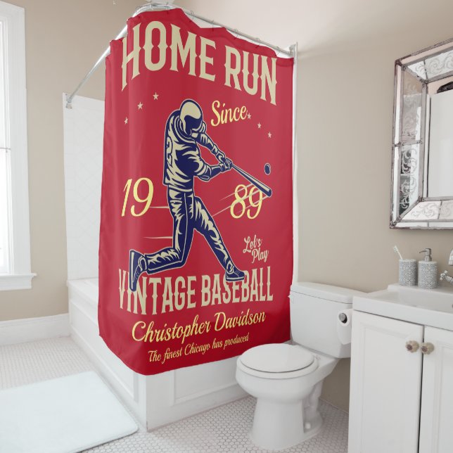 Rideaux De Douche Baseball Home Run Ajouter Votre Nom Date & Message (En situation)