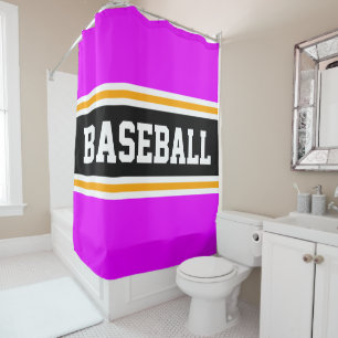 Rideaux De Douche BASEBALL rose vif noir Jaune Stripes