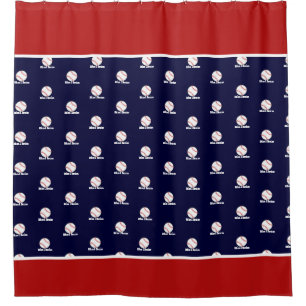 Rideaux De Douche Baseball sur fond bleu marine Nom Chambre des gar