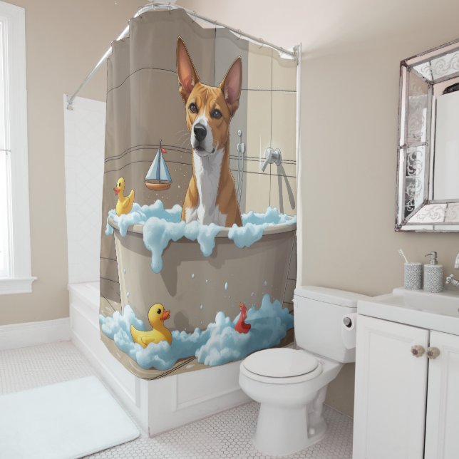 Rideaux De Douche Basenji Dégingandé Endormi Mignon Drôle (En situation)