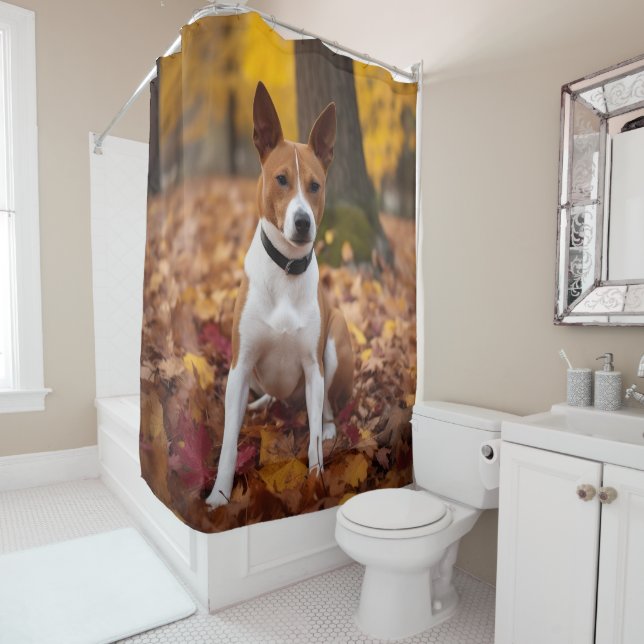 Rideaux De Douche Basenji en automne Feuilles automne Inspiration (En situation)