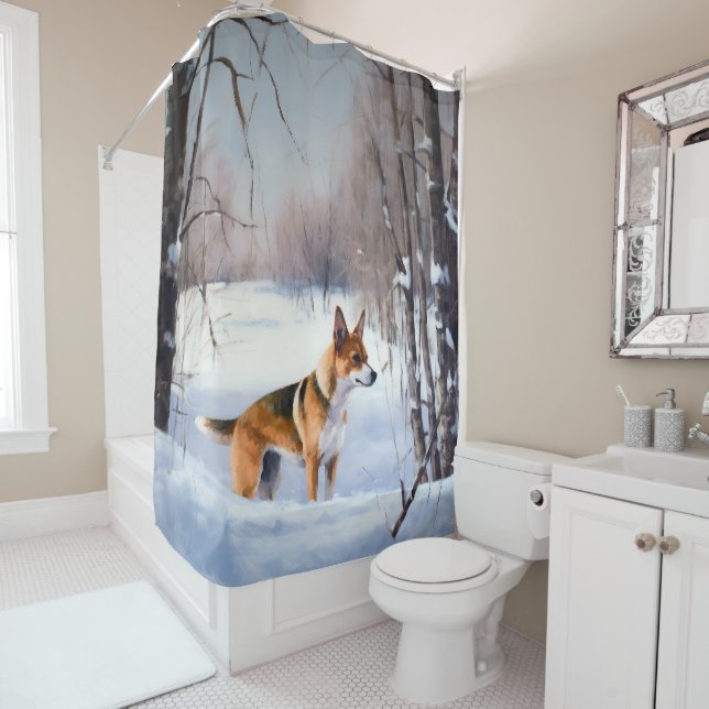 Rideaux De Douche Basenji Qu'il neige Noël  (En situation)
