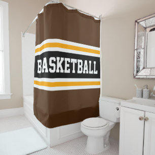 Rideaux De Douche BASKETBALL 70s Athlétique Brun Noir Orange Rayures