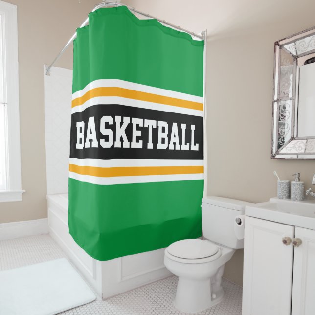 Rideaux De Douche BASKETBALL amusant Vert noir Jaune Stripes de cour (En situation)