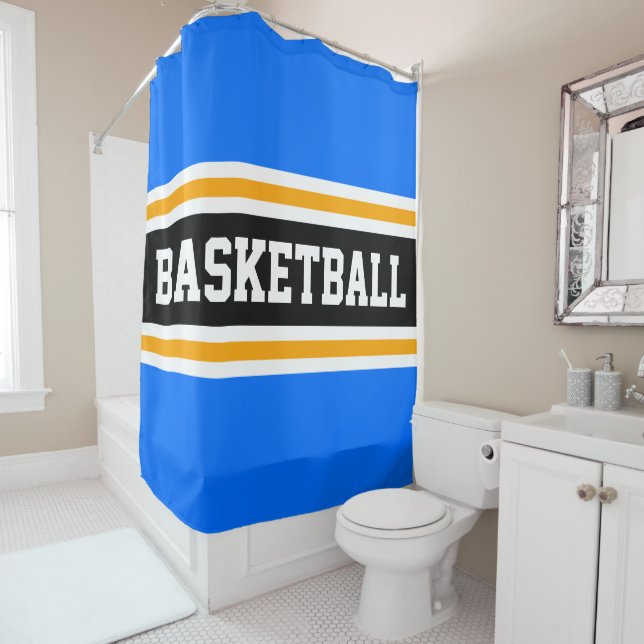 Rideaux De Douche BASKETBALL Bleu Bleu Bleu Noir Jaune Stripes De Co (En situation)