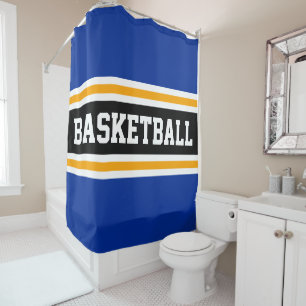 Rideaux De Douche BASKETBALL Gras Bleu Bleu Noir Jaune Stripes De Co