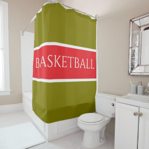 Rideaux De Douche BASKETBALL Olive doré Blanc Rayures Rouge vif