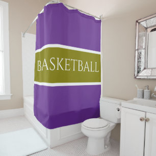 Rideaux De Douche BASKETBALL Olive doré Blanc Rayures Violet Royal