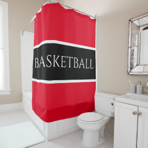 Rideaux De Douche BASKETBALL Sportif Rouge clair Noir Blanc rayures