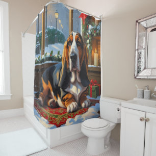 Rideaux De Douche Basset Hound avec lumières de Noël Vacances 