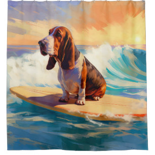 Rideaux De Douche Basset Hound Beach Surf Peinture