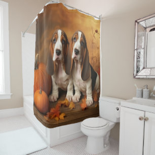 Rideaux De Douche Basset Hound Chiot Automne Citrouille de plaisir