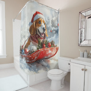 Rideaux De Douche Basset Hound Dog in Sledge Let it Neige Noël
