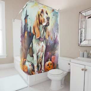 Rideaux De Douche Basset Hound Halloween avec citrouilles effrayant