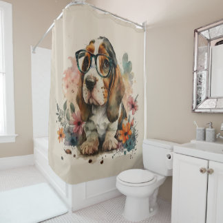 Rideaux De Douche Basset Hound Joli Chiot Dans Les Lunettes #1 Salle
