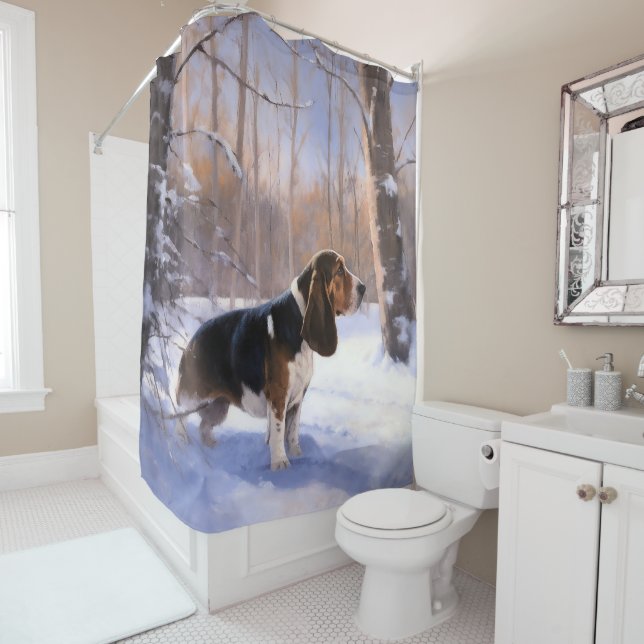 Rideaux De Douche Basset Hound Laisser neiger Noël (En situation)