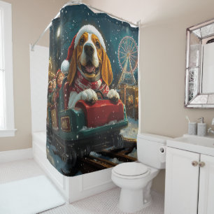 Rideaux De Douche Basset Hound Montagnes Russes Noël