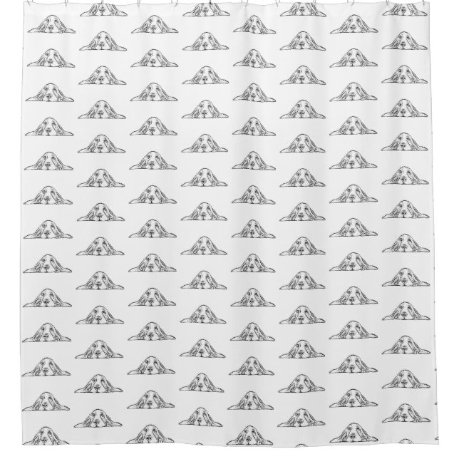 Rideaux De Douche basset hound noir blanc simple yeux de chiot  (Devant)