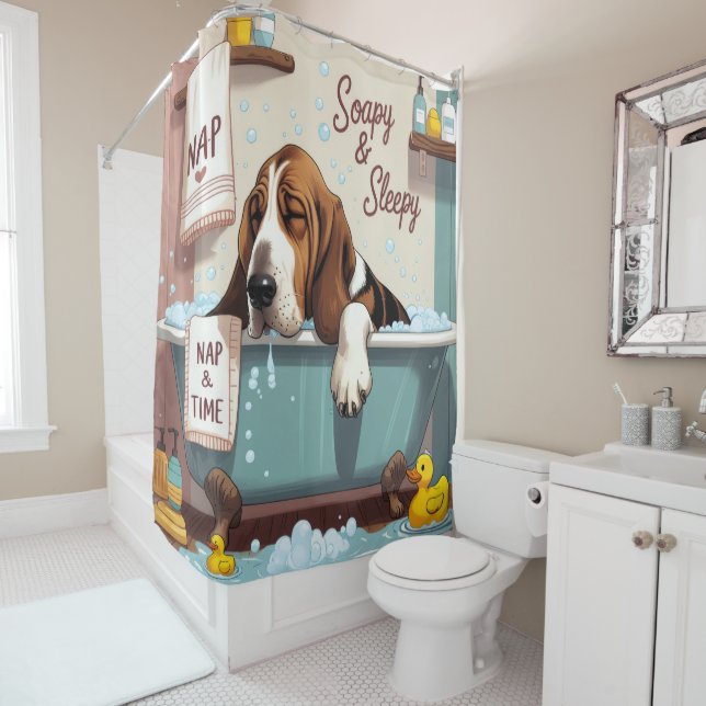 Rideaux De Douche Basset Hound Sloppy Sleepy mignonne drôle (En situation)