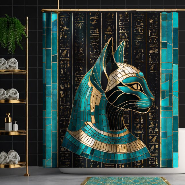 Rideaux De Douche Bastet, déesse chatte égyptienne - Art mosaïque (Créateur téléchargé)