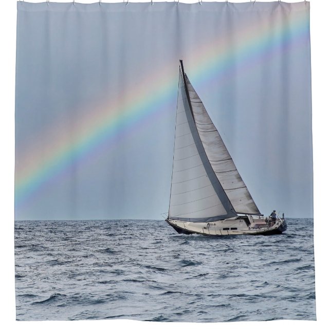 Rideaux De Douche Bateau à voile avec arc-en-ciel (Devant)