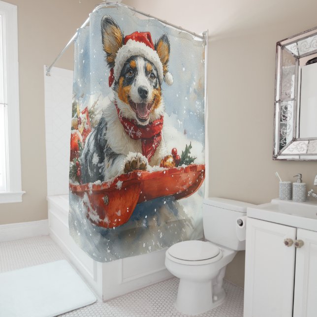 Rideaux De Douche Bateau australien en sledge laissez-le neiger Noël (En situation)
