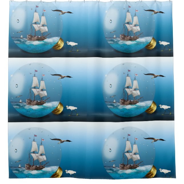 Rideaux De Douche Bateau dans une ampoule (Devant)