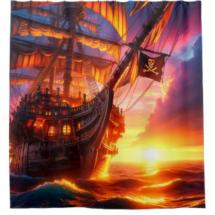 Rideaux De Douche Bateau Pirate Sunset