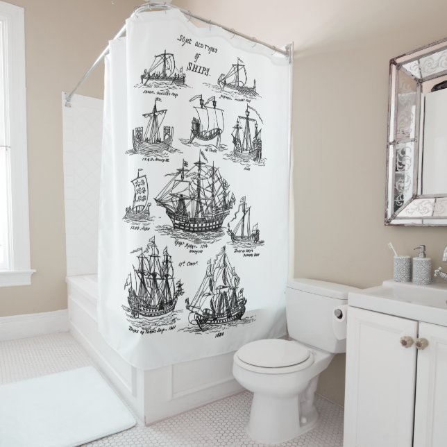 RIDEAUX DE DOUCHE BATEAUX ANCIENS ET VIEUX (En situation)