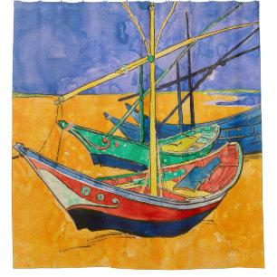 Rideaux De Douche Bateaux de Van Gogh Impressionnisme Plage