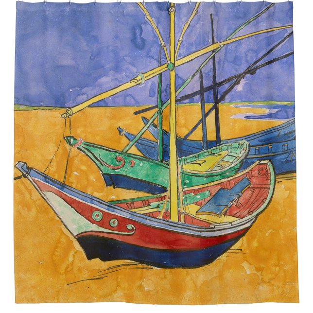Rideaux De Douche Bateaux de Van Gogh Impressionnisme Plage (Devant)