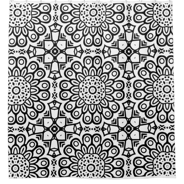 Rideaux De Douche Batik de tournesol traditionnel motif ornamentscro (Devant)