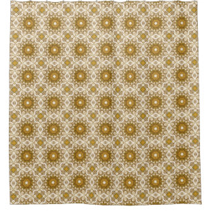 Rideaux De Douche Batik Mandala Motif Mustard Gold et Crème