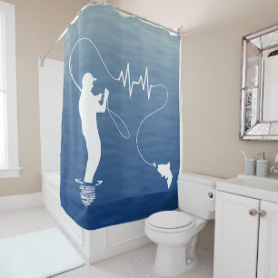 Rideaux De Douche Battement de coeur de truite de pêche d'homme de