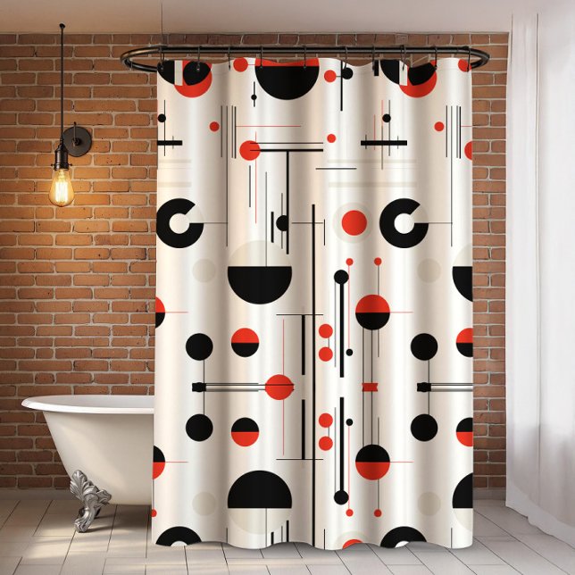 Rideaux De Douche Bauhaus noir rouge formes géométriques sur blanc (Créateur téléchargé)