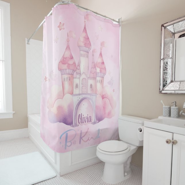 Rideaux De Douche Be Kind Palace on the Pink Cloud personnalisable (En situation)