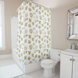 Rideaux De Douche Beach Gold White Shells