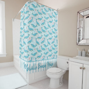Rideaux De Douche Beach House Blue Whale Nautical Personnalisé