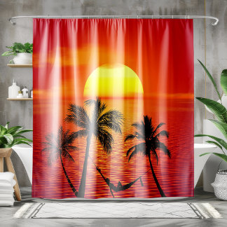 Rideaux De Douche Beach Palm Trees Sunset |