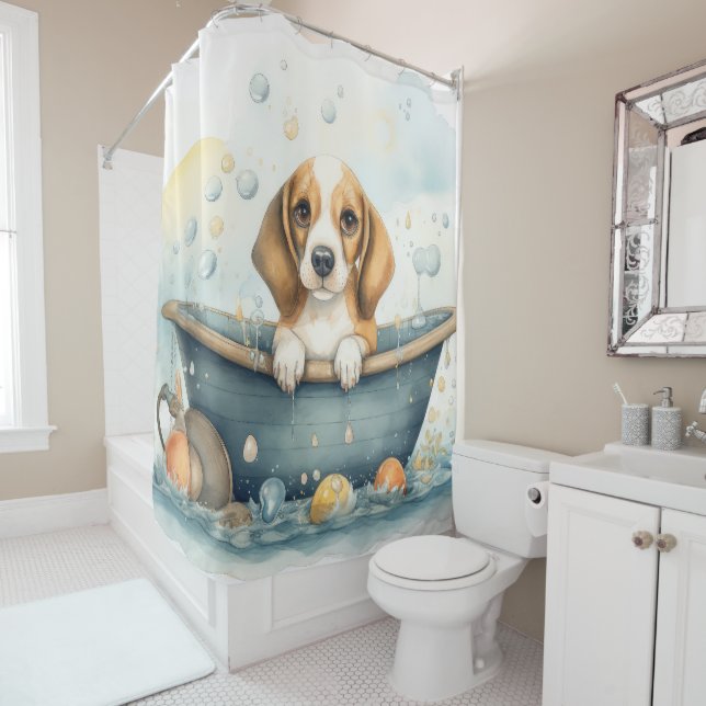 Rideaux De Douche Beagle Dans La Baignoire Aquarelle Chien Art (En situation)