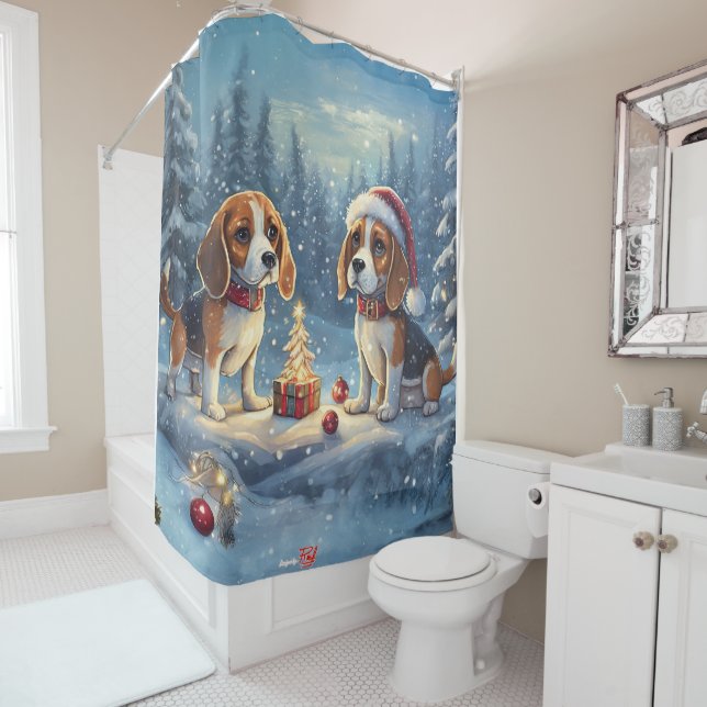 Rideaux De Douche Beagle Holiday Design par Rich AMeN Gill (En situation)