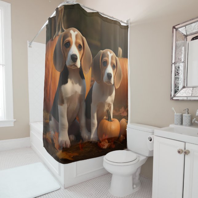 Rideaux De Douche Beagle Puppy Automne Citrouille de plaisir (En situation)