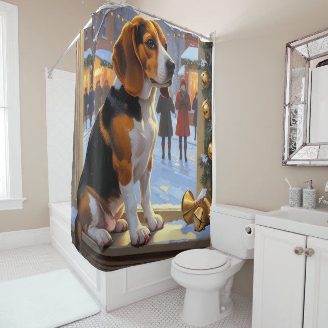 Rideaux De Douche Beagle With Christmas Lights Holiday (En situation)