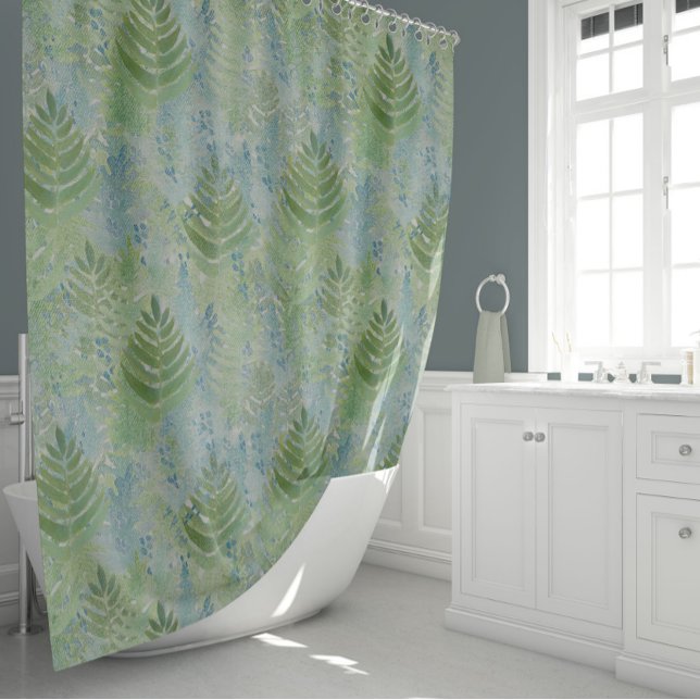 Rideaux De Douche Beau Blues Botaniques Verts (Delicate Fern Leaves In Shades Of Blues And Greens Shower Curtain from Studio Posies.)