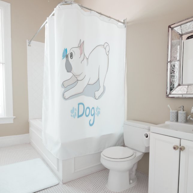 Rideaux De Douche Beau Chien À Beurre Français (En situation)