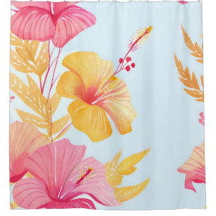 Rideaux De Douche Beau Hibiscus   Fleur Tropicale Aquarelle