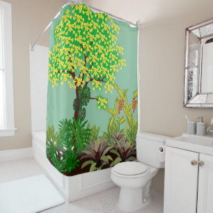 Rideaux De Douche Beau Jardin Jaune, Vert, Violet, Rouge, Blanc