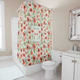 Rideaux De Douche Beau Motif d'aquarelle orangé de pavot