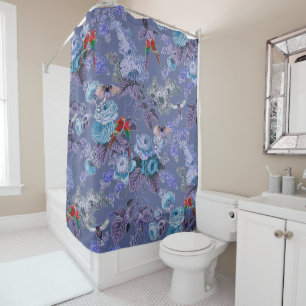Rideaux De Douche Beau oiseau exotique, arrière - plan bleu