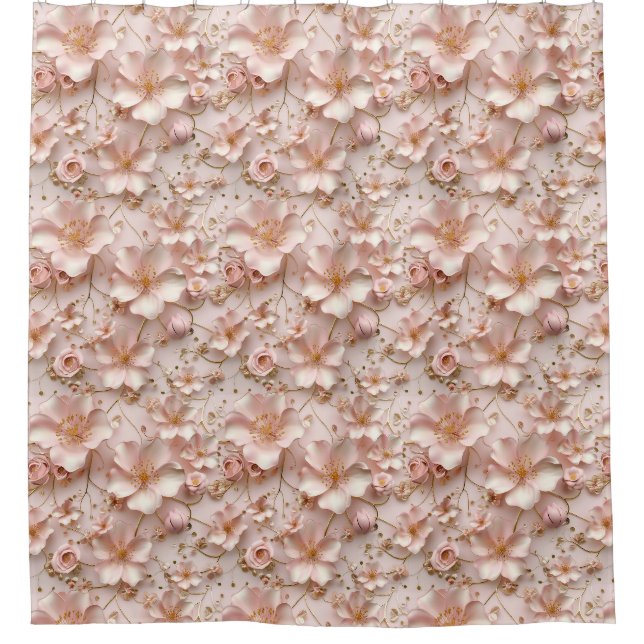 Rideaux De Douche Beau Pastel Rose Doux Floral (Devant)